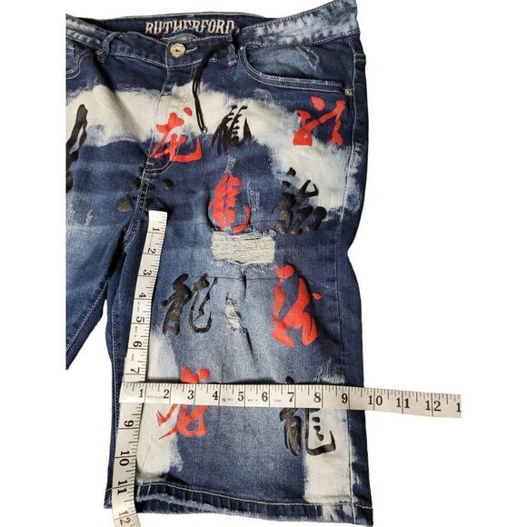 Rutherford Shorts Men Sz 36 Blue Denim Engineered Slim Fit‎ Streetwear Graffiti - Picture 4 of 5